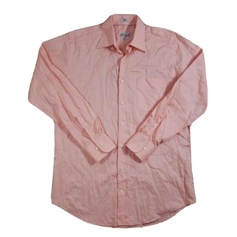 Peter Millar Crown Finish Men's Medium Orange Long Sleeve Button-Down Shirt